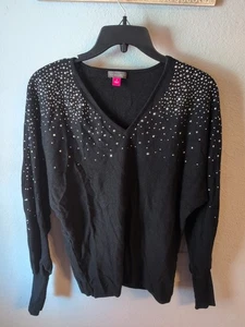 Suéter para mujer VINCE CAMUTO pequeño negro plateado estrás tachonado manga larga  - Imagen 1 de 7