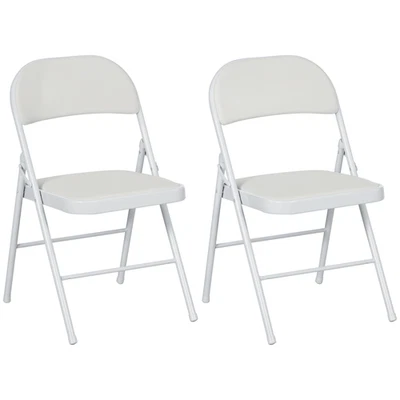 HOMCOM 2 Pack Padded Folding Chairs with Cushioned Seat and Metal Frame White - Image 1 of 4
