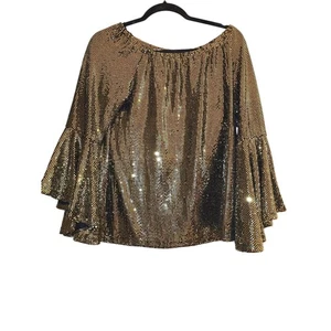Women Blouse Flare Sleeves Gold Sequins Glitter Size Small (502) - Picture 1 of 9