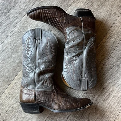 Botas de Vaquero Nocona Para Hombre 10.5 B Gris Marrón Teju Cuero Lagarto Western Rodeo Foto 1 de 4