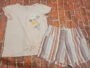 Carters Shirt Sz 8 Wonder Nation Shorts Sz 7/8 Flower Tie - Picture 1 of 1