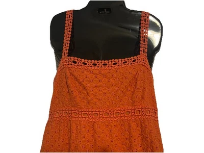 MSSP Vestido Solero Naranja Jengibre Ojales Encaje Talla 10 Algodón Forrado Boho Midi Nuevo con Etiquetas $128 Foto 1 de 4