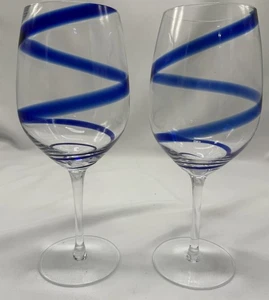 Pier 1 One Blue Cobalt Swirline Swirl Stiel Wein Wasser Gläser 9" 2er Set - Bild 1 von 6