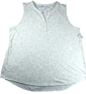 Liz Claiborne XXL Henley Tank Top Pale Green Floral Sleeveless Boho Hi-Lo Relax - Picture 1 of 11