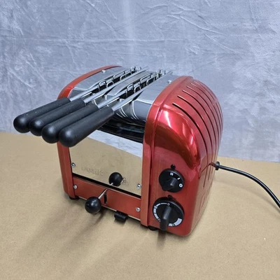 Dualit Stainless Steel & Red Retro Classic 2-Slice Toaster With 2 Sandwich Cages - Image 1 of 4