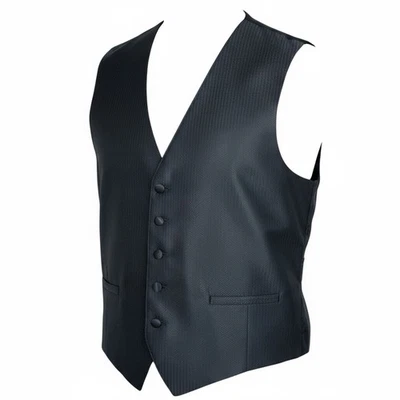 Andrew Fezza Men’s Black Herringbone Shark Skin Dark Gray Vest Sz M Formal beach - Image 1 of 4