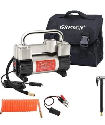 Portable Dual Cylinder Tyre Inflator with Gauge 150Psi LED Work Light Heavy Duty - Image 1 of 4