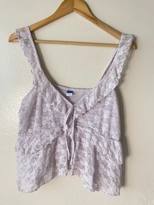 Camiseta sin mangas antigua azul marino con volantes de encaje peplum lavanda Y2K Babydoll talla L Foto 1 de 4