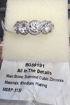 Anillo Bomb Party RG59191, todos los detalles, chapado en rodio circonita cúbica diamante, talla 8 Foto 1 de 2