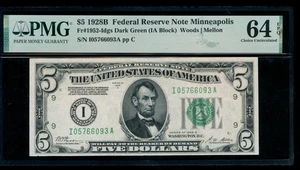 AC 1928B $5 Minneapolis FRN PMG 64 EPQ Fr 1952-I - Picture 1 of 2