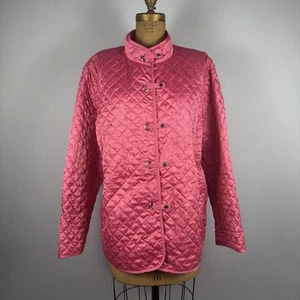 Jones New York Signature Women’s 2X Pink Quilted Jacket Coat Snap Front Satin - Picture 1 of 9