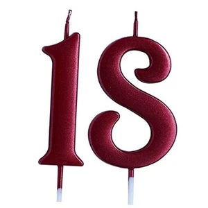 Red 18th Birthday Candle, Number 18 Years Old Candles Cake Topper, Boy Or Girl - Picture 1 of 2