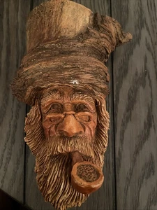 Hand Crafted By Cast Art wooden Face  Wall Art Man w/beard pipe and glasses - Picture 1 of 15