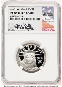 2001-W Proof Platinum Eagle 1/2 oz Mike Castle NGC PF70 - Picture 1 of 2