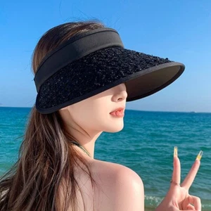 Shiny Sequin Sun Hat Summer Visor Cap Sweet Empty Top Cap Girl - Picture 1 of 20