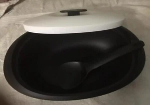 TUPPERWARE Legacy Blossom Microwave Serving Casserole Bowl & Spoon New Black - Picture 1 of 9