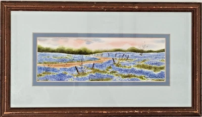 Original Artwork Watercolor Painting Bluebonnets Framed Signed Cecy Turner Curl - Image 1 of 4