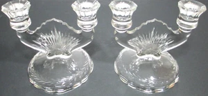 Vintage Jeannette Glass Candle Stick Holders PAIR Double Light Clear 5 1/4" T - Picture 1 of 8