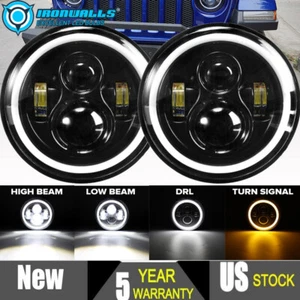 Pair 7 inch Round LED Headlight Hi-lo For 1975-1980 Chevy K10 K20 K5 Blazer - Picture 1 of 12
