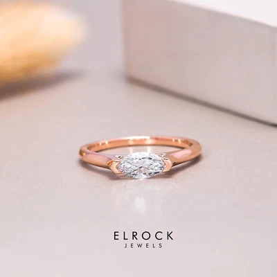 Marquise Cut Lab Created Diamond Solitaire Engagement Ring 14K Rose Gold Ring - Image 1 of 4