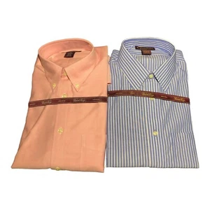 (2) Camisa abotonada de algodón Supima a rayas salmón y salmón talla 20 de Brooks Brothers para hombre - Imagen 1 de 11