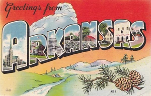 Greetings From Arkansas Large Letter Asheville Post Card Co. Linen Postcard - Picture 1 of 2