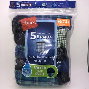 Hanes Boys' Plaid Woven 5 Pack Tagless Boxers Small 6-8 New In Package - Picture 1 of 2