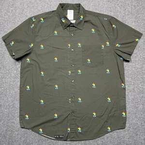 Disney Pride Shirt Mens Large Green Mickey Mouse Rainbow Hawaiian Button Up Camp - Picture 1 of 11