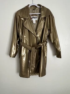 Vtg Wippette Ken Sporn Vinyl Rain Coat Trench Medium Gold Metallic Y2K 90s - Picture 1 of 8