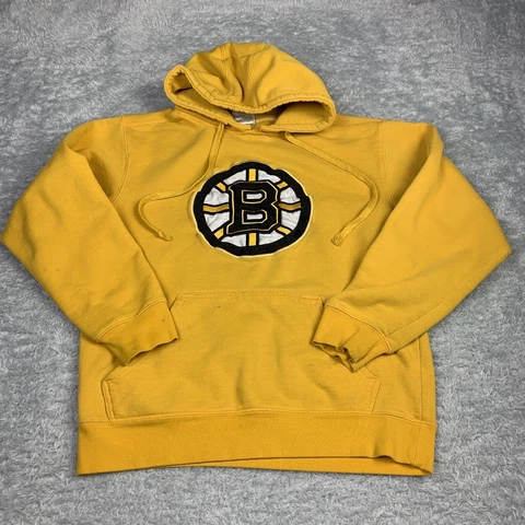 Boston Bruins Hoodie Mens Small Sweatshirt NHL Logo Drawstring Yellow Cover
