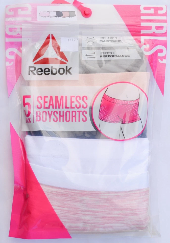 Reebok Girls Underwear Cotton Stretch BOY SHORTS Panties 5-Pack Sizes XL
