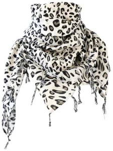 BAUMWOLLTUCH MIT FRANSEN Leopard Weiß - Picture 1 of 1