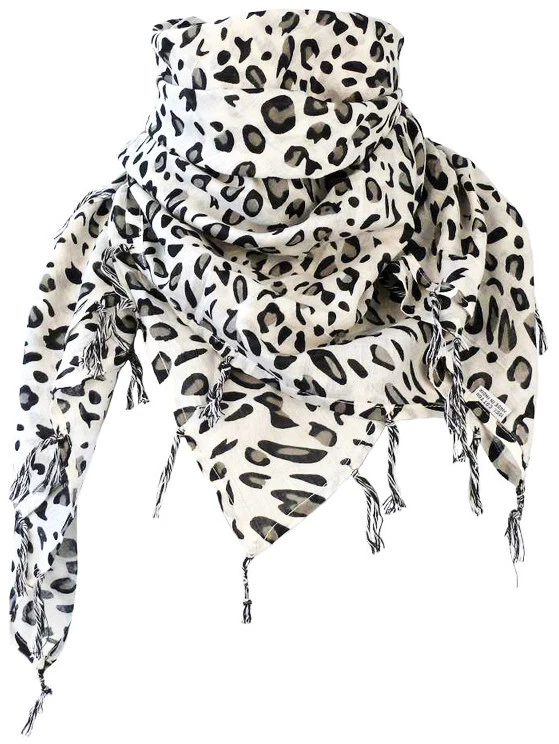 MB MÜLLER BAUMWOLLTUCH MIT FRANSEN Leopard Weiß