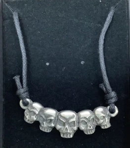 Gothic / Pirate Silver Pewter Skulls Pendant On A Adjustable Cord - Picture 1 of 3