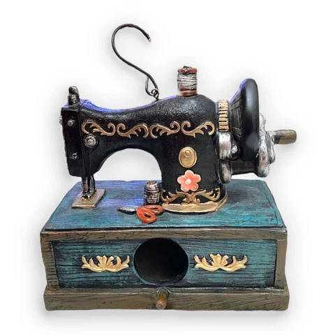 Place & Time SEWING MACHINE BIRDHOUSE Hanging Decor Resin Decorative Bird Cover