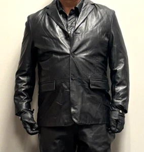 Men's Jones New York City Black Leather Sport Jacket Blazer 44R - Picture 1 of 8
