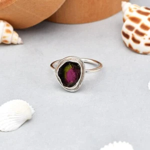 Natural Watermelon Tourmaline Gemstone 925 Sterling Silver Gift Ring Sz 8 R87 - Picture 1 of 6