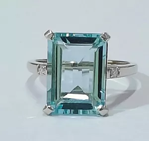 10.10 Carat Natural Aquamarine and Diamonds Engagement Ring 14k White Gold Ring - Picture 1 of 8