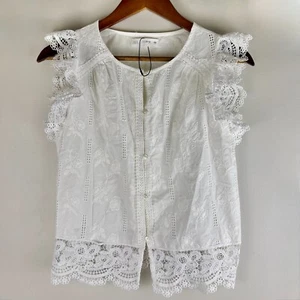 Zara Kids Bluse Mädchen 11/12 weiß bestickt Spitzenborte Knopfleiste Freizeit neu ohne Etikett - Bild 1 von 10