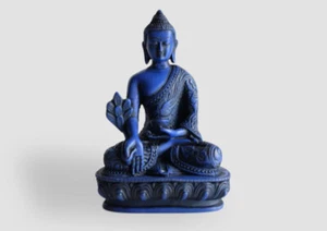 Drache geschnitzt blau Farbe Harz Medizin Buddha Statue 5" - Bild 1 von 6