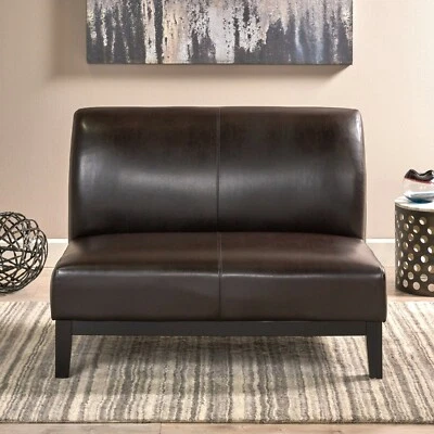 Darcy Contemporary Upholstered Loveseat, Brown and Espresso - Image 1 of 4