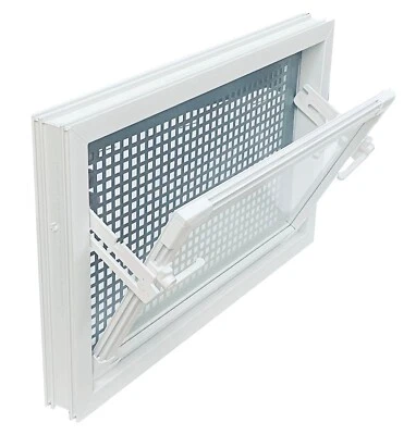 Kellerfenster weiss 80 x 40 cm Einfachglas mit Gitter, Insektenschutz, Schrauben - Bild 1 von 3