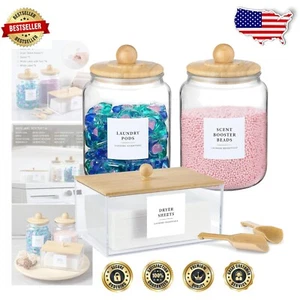 Versatile Glass Jars with Bamboo Lids and Labels for Practical Storage Solutions - Picture 1 of 9