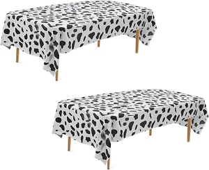 2 Pcs Disposable Black and White Cow Print Plastic Tablecloth, 108 Inch X 54 Inc - Picture 1 of 7