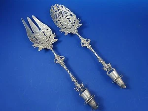 Juego grande de ensalada decorativa de plata con molinos de viento holandeses en la parte superior del mango 8521 - Imagen 1 de 4