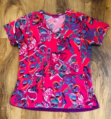 Vera Bradley Pink Butterfly Design Nursing Scrub Top Women Size Small - Image 1 of 4