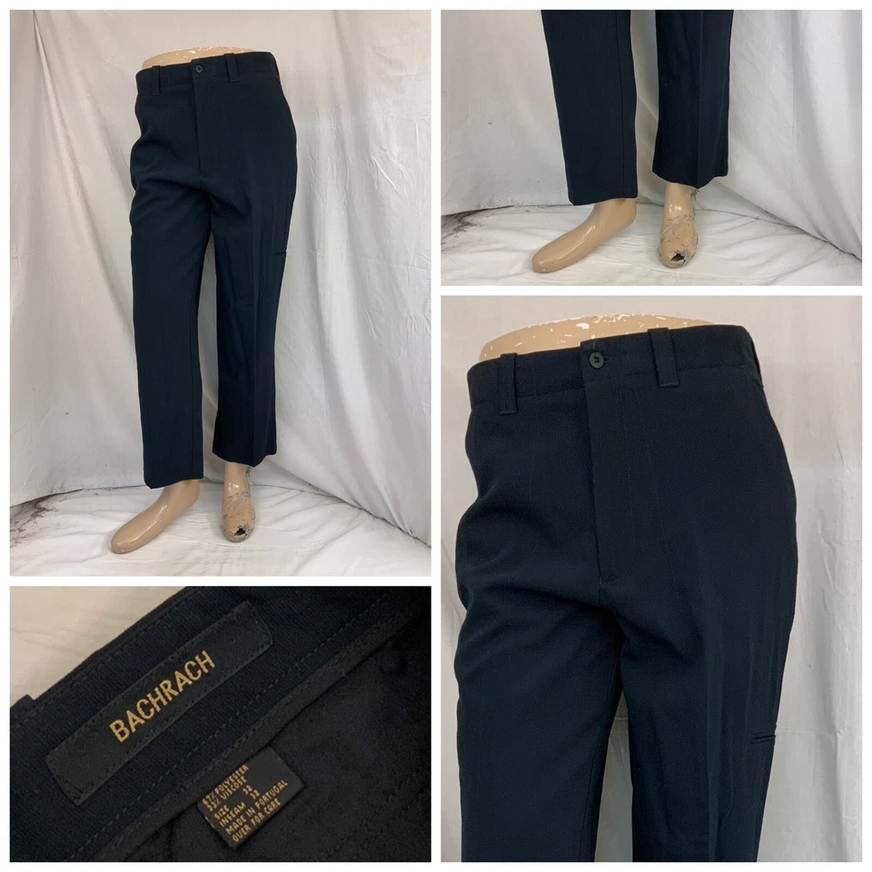 Pantalones Bachrach 32x28 Azul Poli Viscosa Frente Plano Hecho en Portugal YGI O1-56 Foto 1 de 4