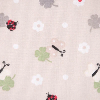 Baumwollstoff Hope Schmetterling Marienkäfer Blume Glücksklee natur 1,40m Breite - Bild 1 von 4