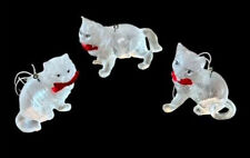 SILVESTRI Lot of 3 Frosted Clear Acrylic Cat Kitten Red Bow Christmas Ornaments