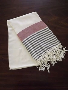 Turkish Cotton & Bamboo Bath Beach Towel Peshtemal Red Black Marina Series - Picture 1 of 4